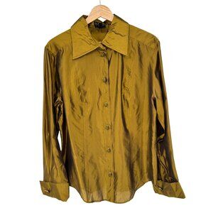 Laurel Womens green Long Sleeve Button-Up Shirt blouse Silk Size 42 large